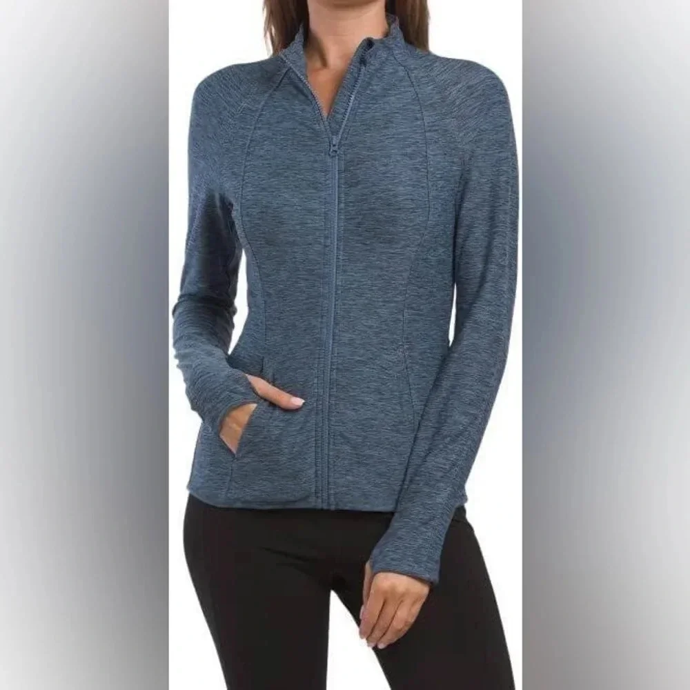 NWT Yogalicious Lux Heather Blue Flared Bottom Zip Up Size XXL